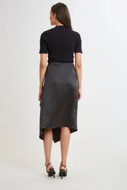 Elie Tahari Bottoms-Asymmetric Hem Satin Midi Skirt