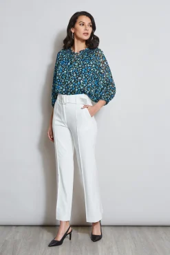 Elie Tahari Bottoms-Belted Crepe Pant