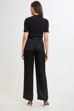 Elie Tahari Bottoms-Belted Satin Pleated Pant