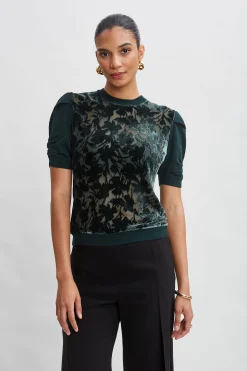 Elie Tahari Tops & Sweaters-Burnout Velvet Short Sleeve Sweater