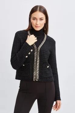 Elie Tahari Tops & Sweaters|Suiting-Chain Trim Metallic Cardigan
