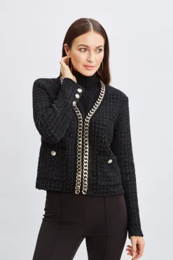 Elie Tahari Tops & Sweaters|Suiting-Chain Trim Metallic Cardigan