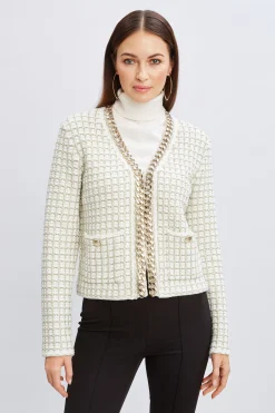 Elie Tahari Tops & Sweaters|Suiting-Chain Trim Metallic Cardigan