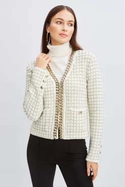 Elie Tahari Tops & Sweaters|Suiting-Chain Trim Metallic Cardigan