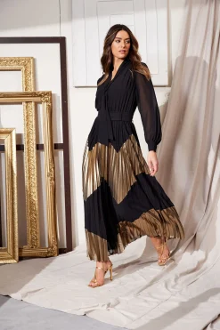 Elie Tahari Dresses & Jumpsuits|Maxi Dresses-Chiffon Gilded Pleated Maxi Dress