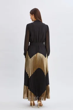 Elie Tahari Dresses & Jumpsuits|Maxi Dresses-Chiffon Gilded Pleated Maxi Dress