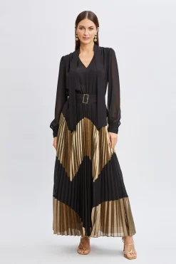 Elie Tahari Dresses & Jumpsuits|Maxi Dresses-Chiffon Gilded Pleated Maxi Dress