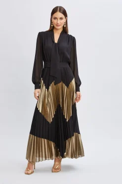 Elie Tahari Dresses & Jumpsuits|Maxi Dresses-Chiffon Gilded Pleated Maxi Dress