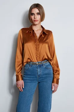 Elie Tahari Tops & Sweaters-Chiffon Ruffle Silk Satin Shirt