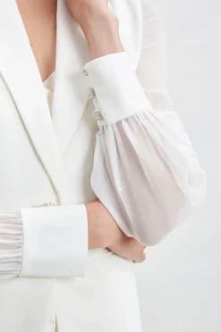 Elie Tahari Jackets & Blazers|Suiting-Chiffon Sleeve Jewel Button Blazer