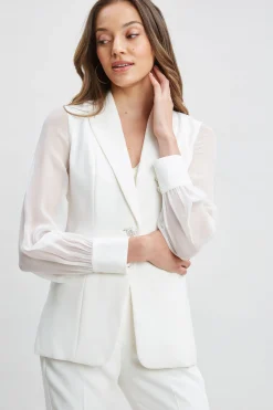 Elie Tahari Jackets & Blazers|Suiting-Chiffon Sleeve Jewel Button Blazer