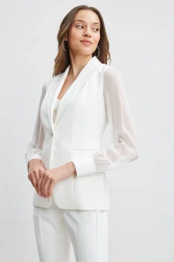 Elie Tahari Jackets & Blazers|Suiting-Chiffon Sleeve Jewel Button Blazer