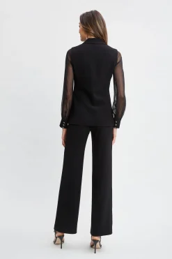Elie Tahari Suiting|Jackets & Blazers-Chiffon Sleeve Jewel Button Blazer