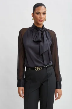 Elie Tahari Tops & Sweaters-Chiffon Sleeve Silk Satin Tie Shirt