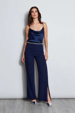 Elie Tahari Bottoms|Suiting-Crepe Overlay Slit Pant