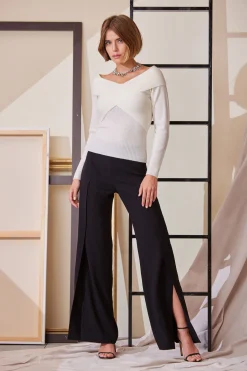 Elie Tahari Bottoms|Suiting-Crepe Overlay Slit Pant