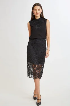 Elie Tahari Bottoms-Crochet Lace Midi Skirt