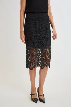 Elie Tahari Bottoms-Crochet Lace Midi Skirt