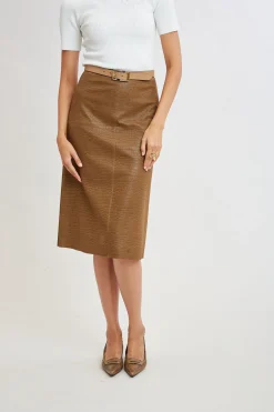 Elie Tahari Bottoms|Suiting-Croco Embossed Vegan Leather Midi Skirt