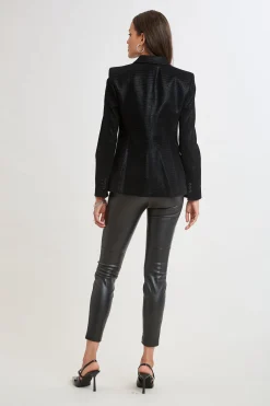 Elie Tahari Jackets & Blazers|Suiting-Croco Embossed Vegan Leather Panel Blazer
