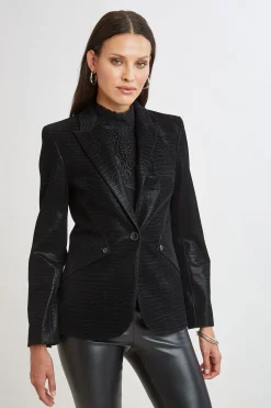 Elie Tahari Jackets & Blazers|Suiting-Croco Embossed Vegan Leather Panel Blazer