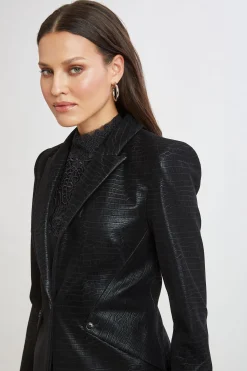 Elie Tahari Jackets & Blazers|Suiting-Croco Embossed Vegan Leather Panel Blazer