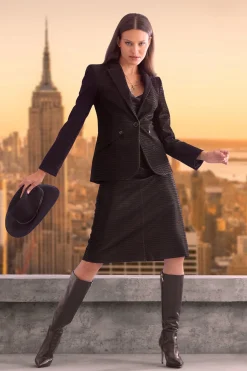 Elie Tahari Jackets & Blazers|Suiting-Croco Embossed Vegan Leather Panel Blazer