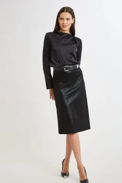 Elie Tahari Bottoms|Suiting-Croco Embossed Vegan Leather Midi Skirt