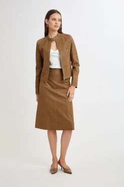 Elie Tahari Jackets & Blazers|Suiting-Croco Embossed Vegan Leather Motto Jacket