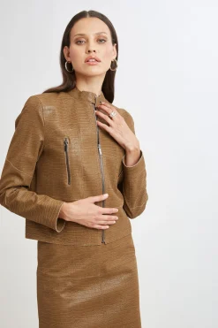 Elie Tahari Jackets & Blazers|Suiting-Croco Embossed Vegan Leather Motto Jacket