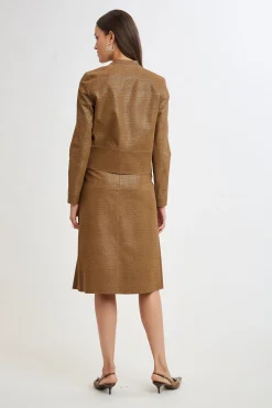 Elie Tahari Jackets & Blazers|Suiting-Croco Embossed Vegan Leather Motto Jacket