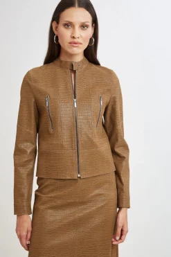 Elie Tahari Jackets & Blazers|Suiting-Croco Embossed Vegan Leather Motto Jacket