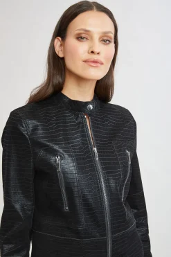 Elie Tahari Jackets & Blazers|Suiting-Croco Embossed Vegan Leather Motto Jacket