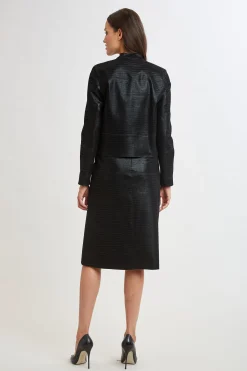 Elie Tahari Jackets & Blazers|Suiting-Croco Embossed Vegan Leather Motto Jacket