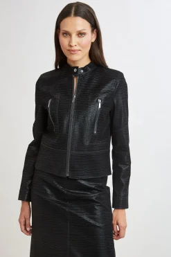 Elie Tahari Jackets & Blazers|Suiting-Croco Embossed Vegan Leather Motto Jacket