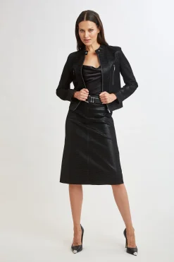 Elie Tahari Jackets & Blazers|Suiting-Croco Embossed Vegan Leather Motto Jacket