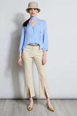 Elie Tahari Bottoms-Cropped Denim Canvas Slit Pant