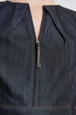 Elie Tahari Dresses & Jumpsuits|Short Sleeve Dresses-Denim Fit & Flare Zip Dress