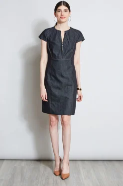 Elie Tahari Dresses & Jumpsuits|Short Sleeve Dresses-Denim Fit & Flare Zip Dress