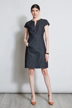 Elie Tahari Dresses & Jumpsuits|Short Sleeve Dresses-Denim Fit & Flare Zip Dress