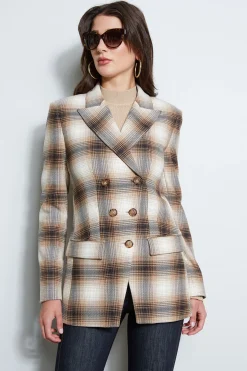 Elie Tahari Jackets & Blazers-Double Breasted Ombre Plaid Blazer