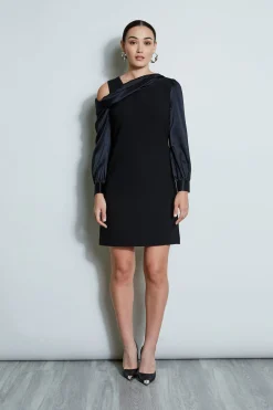Elie Tahari Dresses & Jumpsuits|Long Sleeve Dresses-Draped Satin Shoulder Dress
