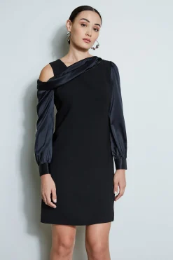 Elie Tahari Dresses & Jumpsuits|Long Sleeve Dresses-Draped Satin Shoulder Dress