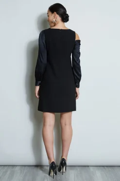 Elie Tahari Dresses & Jumpsuits|Long Sleeve Dresses-Draped Satin Shoulder Dress