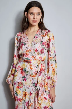 Elie Tahari Dresses & Jumpsuits|Long Sleeve Dresses-Embroidered Floral Wrap Dress