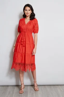 Elie Tahari Dresses & Jumpsuits|Short Sleeve Dresses-Embroidered Short Sleeve Dress