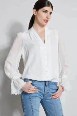 Elie Tahari Tops & Sweaters-Embroidered Sleeve Blouson Shirt