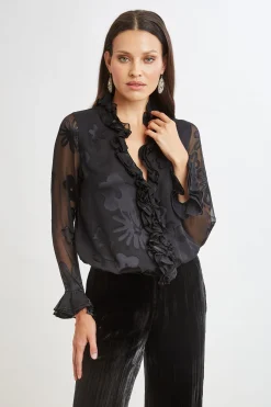 Elie Tahari Tops & Sweaters-Floral Satin Burnout Blouson Shirt