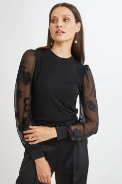 Elie Tahari Tops & Sweaters-Floral Satin Burnout Combo Knit