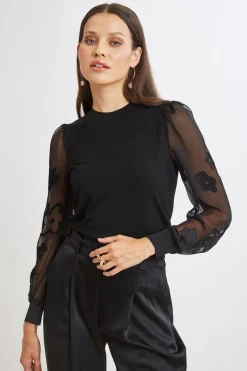 Elie Tahari Tops & Sweaters-Floral Satin Burnout Combo Knit